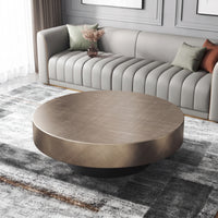 Drum Coffee Table Brushed Bronze Round Coffee Table Low-Profile for Living Room