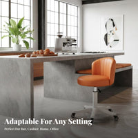 Height Adjustable Wheeled Low-Back Vanity Chair 360° Swivel Low-Back Rolling Chair Stable 5-Star Base Home Seating High-Density Cushion for Women, Students, Teens, Dressing Room, Bedroom, Small Areas