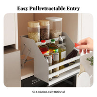 Space-Saving Pull-down Seasoning Shelf Anti-Fall Guardrail Pull-down Cabinet Shelf Strong Load-Bearing Kitchen Organizer Easy Reach for Organization Enthusiasts, Home Cooks, Shorter Individuals, Upper Cabinets, Pantry