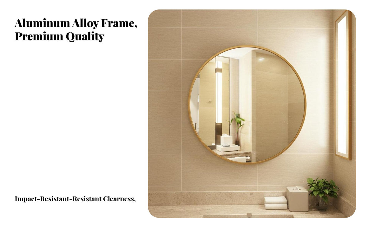 Drill-Effortless Installation Aluminum Frame Round Mirror Easy to Install Circular Bathroom Mirror Waterproof House Decoration Rust-Proof for Interior Designers, Business Owners, Bedroom, Entryway, Hallway, Living Room