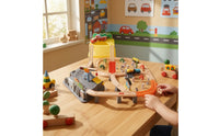 Electric Toy Train Track Playset Interlocking Wooden Train Set Elevated Allall-Inclusive for Children, Toddlers, Preschoolers, Playroom, Classroom, Daycare