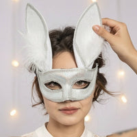 Hare Face Covering with Feathers Glittery Hare Face Covering with Long Ears Universal Fit for Cosplayers, Cosplay