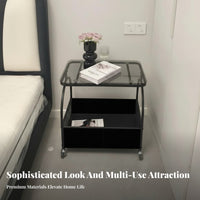 Space-Saving Rolling Side Table Versatile Glass Top End Table Metal Frame Mobile Nightstand Sturdy Construction for Apartment Dwellers, Office Workers, Living Room, Bedroom, Balcony, Bathroom