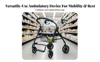 Ergonomic Hand Brakes Elderly Shopping Cart Shock Absorbing Wheels Rollator Mobility Aid with Seat Heavy Duty Mobility Aid with Seat Height Adjustable for Seniors, Disabled Indivi Double S, Adults, Outdoor Use, Daily Walks, Travel, Home