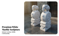 2 Pieces White Marble Elephant Pier Traditional Craftsmanship Chinese Gate Drum Stone Auspicious Design Carved Entrance Block for Homeowners, Driveway