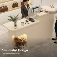 Modern Reception Desk Multifunctional Salon Front Desk with Storage Sturdy Construction Small Shop Checkout Counter for Retailers, Boutiques, Lobby