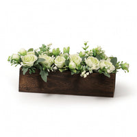 Artificial Flower Arrangement with Rustic Wooden Planter Box Farmhouse Tabletop Floral Arrangement Full Decor for Banquets