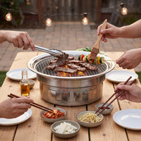Stainless Steel Korean BBQ Grill Round Outdoor Home Restaurant Buffet Charcoal Grill