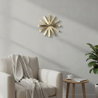 Rayed Design Wall Clock Nordic-Style Sunray Wall Clock Sculptural Timepiece for Living Room, Office, Entryway