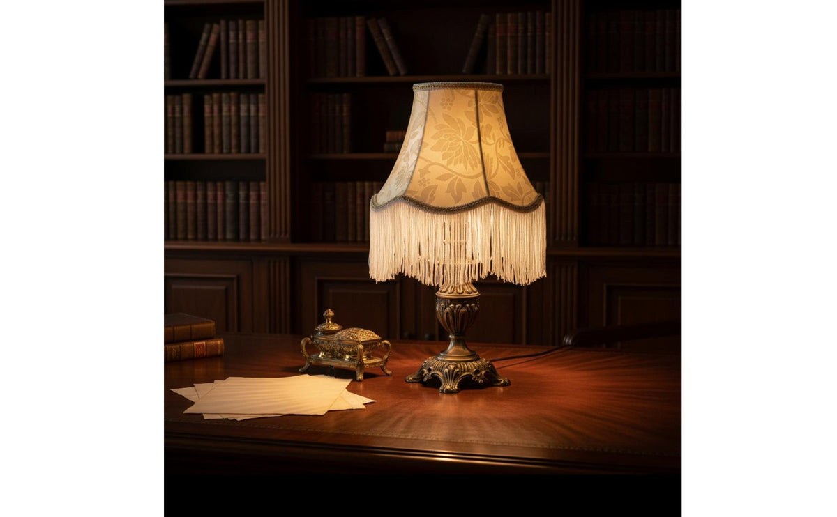 European Style Tassel Lampshade Handmade European Style Lampshade Elegant Accent Green Textile Lamp Cover for Bedroom, Living Room, Study