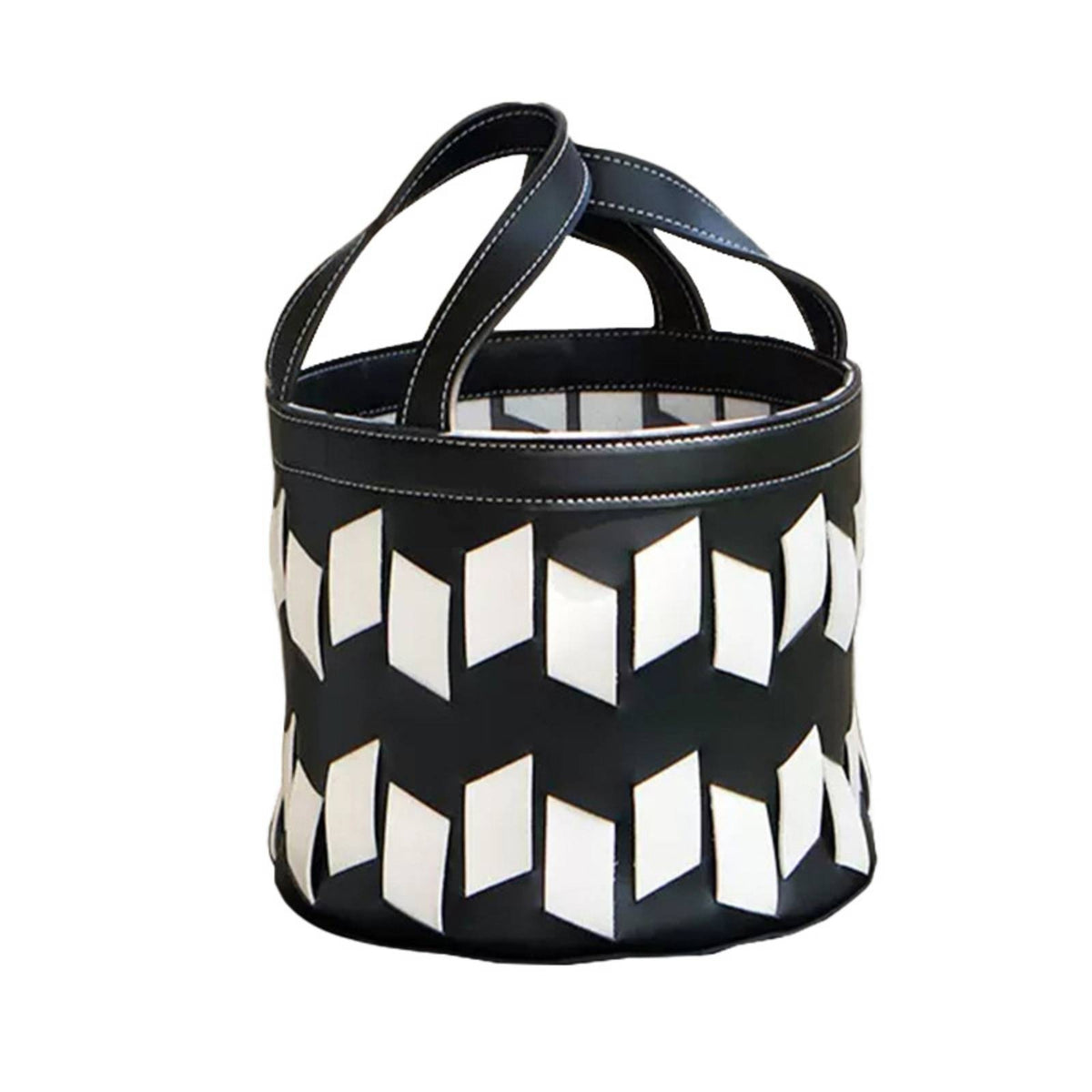 Black and White Loop Handles Cylindrical Storage Basket Open-Top Basket
