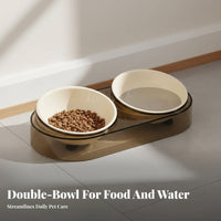 Reduces Neck Strain Elevated Double Cat Bowl Easy to Clean Anti-Tip Double Pet Dish Detachable Design for Small Dogs, Indoors, Home, Kitchen