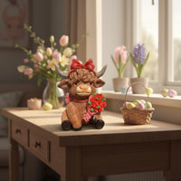 Highland Cow Figurine Holiday Themed Highland Cow Statue Farmhouse Design