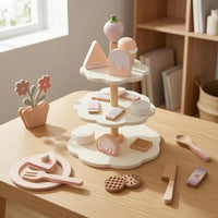 Tiered Dessert Stand Playset Pretend Tea-Time Dessert Set Printed for Children