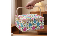 Sewing Basket with Space-Saving Tray Sewing Basket with Compartments Hinged Craft Organizer for Crafters