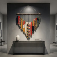 Handwoven Leaf Wall Hanging Layered Tapestry with Wooden Dowel Bohemian Woven Wall Hanging Decorative for Bedroom