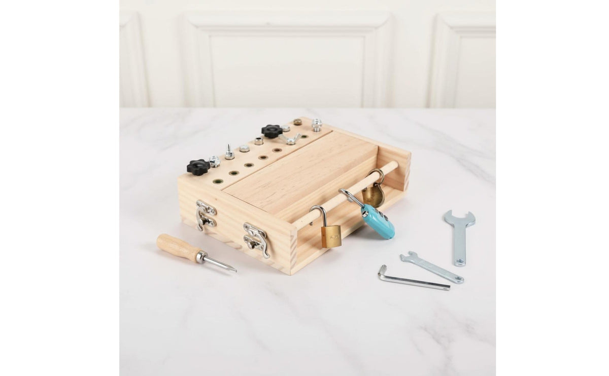 Preschool Learning Montessori Screwdriver Board Travel Friendly Screwdriver Board Sensory Play Lock and Key Toy Hand-Eye Coordination for Preschoolers
