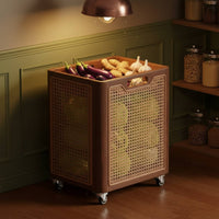 Fruit and Vegetable Storage Rack Easy Mobility Vegetable Storage Cart with Wood Top Large Capacity Rolling Utility Cart with Baskets