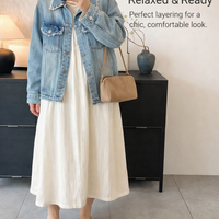 Women Oversized Denim Jacket with Frayed Edge Detail, Long Sleeve Ladies for Spring, Soft Washed Blend Finish