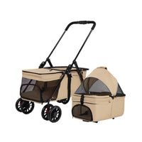 Single-Action Folding Double-Layer Pet Stroller Breathable Pet Stroller with Detachable Carrier Comfy Long-Lasting for Outings
