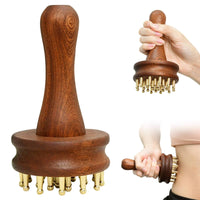 Natural Wood Brass Bristle Massage Comb Muscle Relief Rosewood Body Massager Portable Wooden Meridian Brush Ergonomic Grip for Women, Home Use, Bathroom