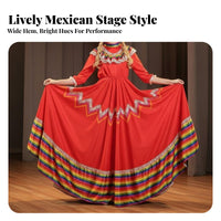2 Pieces Mexican Folklorico Dress Inclu of S Headpiece Traditional Mexican Dance Costume Rainbow Hem Dance Dress Lively Hues