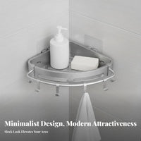 No-Drill Installation Corner Shower Organizer Space-Saving Design Corner Wall Shelf with Hooks Includes Towel Bar Bathroom Organizer Rustproof for Homeowners, Students, Families, Apartment, Dormitory, Kitchen