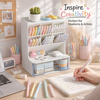 Acrylic Pen Organiser with Drawer, Clear Desk Organizer for Office, Desktop Storage Stationery Holder, Makeup Brush