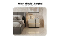 Tempered Glass Surface Smart Nightstand Press Control Night Light Illuminated Smart End Table Wireless Charging Bedroom Furniture LED Lighting for Technology Enthusiasts, Homeowners, Students, Apartment, Dorm Room