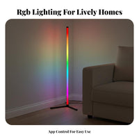 16 Million Colors RGB Corner Floor Lamp Dynamic Scene Modes Color Changing Standing Lamp APP Control Music Sync Light Bar Dimmable for Young Adults, Content Creators, Party Hosts, Living Room, Bedroom