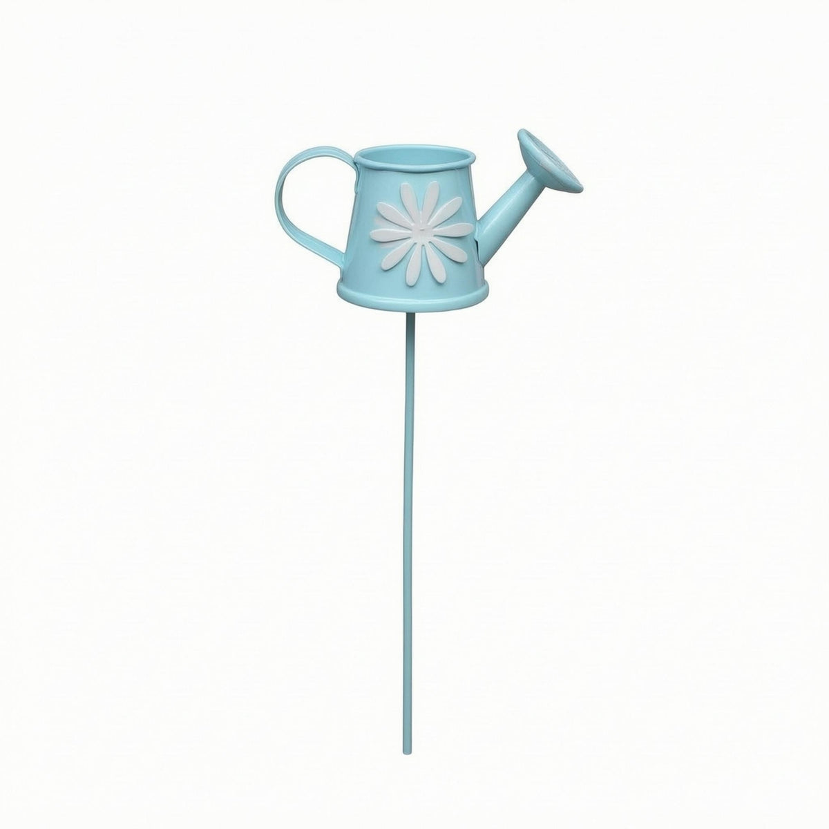 Miniature Iron Watering Can Stake Curved Handle Mini Watering Can Decor Short Spout Flower Pattern Garden Stake Compact Size for Tabletop Micro-Landscape, Potted Plant