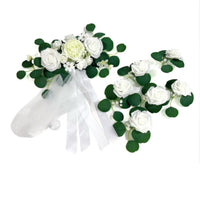7 Pieces Wedding Car Flowers with Ribbons Romantic Wedding Car Decoration Ribbon Set Easy to Install for Brides, Chair Backs