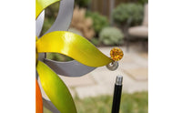 Flower-Like Metal Garden Wind Rotator Curved Blades Garden Stake Rotator Brightly Colored Pinwheel Ornament Bead-Tipped for Lawn, Patio, Courtyard