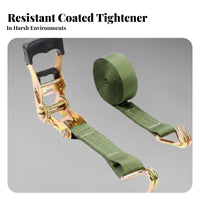 Wear Resistant Ratchet Tie-down Strap High Strength Ratchet Strap with Double J Hooks Rubber Coated Handle for Moving, Trailers, Warehouses