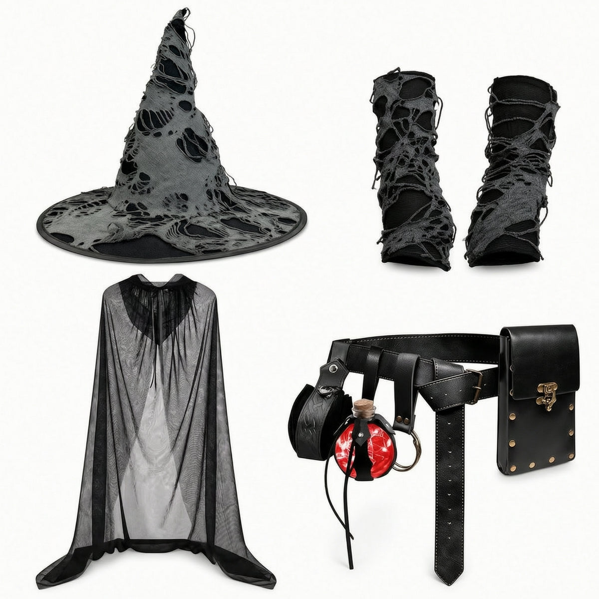 Witch Accessory Kit Gothic Witch Hat with Cape Transparent for Cosplay