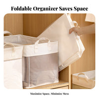 Foldable textile Box with view panel two-approachdirection closures textile Box with view panel Lidded