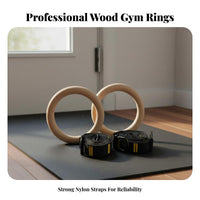 Door Anchor Included Wooden Gymnastics Rings Heavy Duty Wooden Gym Rings Non-Slip Grip for Crossfitters, Outdoor
