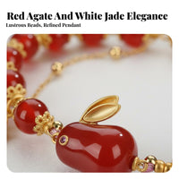 Red Agate Hare Bracelet Adjustable Size Double Layer Jade Bunny Bracelet Handmade Beaded Wristband for Women, Maternal Appreciation Day