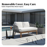 4 Pieces 4-Piece Woven Rope Sofa Set sturdy Wood Frame Outdoor Furniture Minimalist Design Conversation Group for Families, Adults, Patio, Garden, Deck