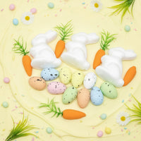 18 Pieces DIY Craft Bunny Carrot Egg Ornaments Colorful Foam Easter Decoration Set Reusable Foam Carrot Decoration Lightweight for Children, Crafters, School Crafts, Table Decor