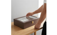 Padded Compartments Watch Organizer Box Transparent Top Window Wooden Watch Box Hinged Lid Wood Grain