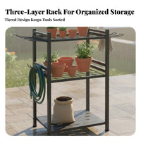 Garden Tool Storage Rack 3-Tier Design Garden Tool Organizer With Wheels for Gardeners, Farmers, Shed, Basement