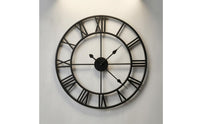 Unframed Frame Black Roman Numeral Wall Metal Frame Wall Clock Retro Noiseless Round Wall Metal Frame Wall Clock European Style Home Decor Decorative for Living Room