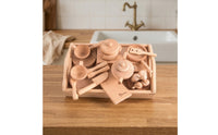 Toy Kitchen Set with Tray Wood Wooden Cooking Toy Set Realistic for Young Children, Preschool