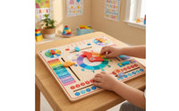 Multicolor Child-Centered Calendar Clock Board Movable Hands Wooden Calendar Clock Board Sliding Parts Educational for Preschoolers, Kids