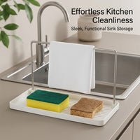 Bathroom Sink and Faucet Organizer with Stainless Steel Shelf, No Drill Wall Mounted Holder for Students