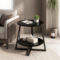 Round Side Table with Shelf Compact Small Round Side Table Space-Saving Furniture for Living Room, Bedroom