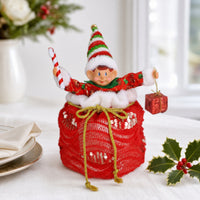 Christmas Elf Stuffed Toy Sequined Elf Stuffed with Candy Cane  for Shelf