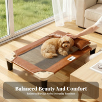 Short Legs Elevated Dog Bed Faux Leather Border Raised Mesh Dog Bed