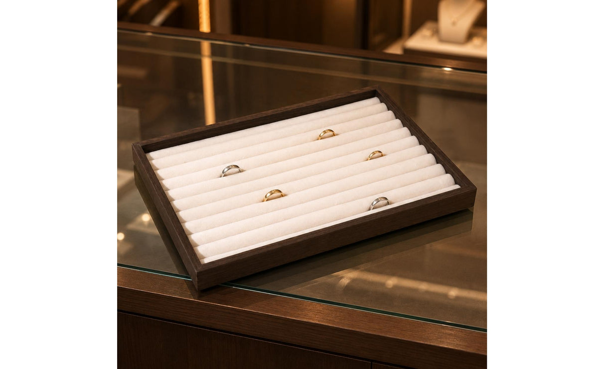 Jewelry Display Tray Rectangular Textile-Lined-Lined Jewelry Tray Dark Brown